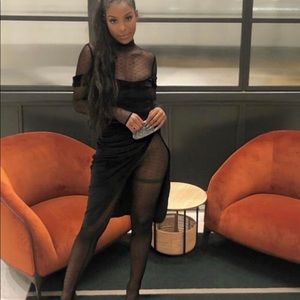 Sheer long sleeve velvet dress